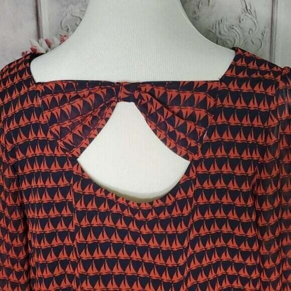 Jay Jewel Neck Long Sheer Sleeve Mini Length Sailboat Bow Back Dress Size Medium - Picture 8 of 9